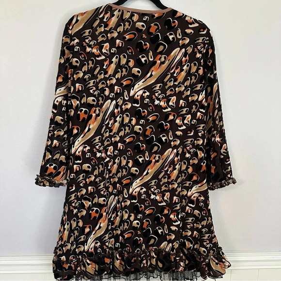 Lady Noiz Women's 3/4 Ruffle Sleeve V-Neck Brown Cheetah Dress Size XL GUC - Picture 8 of 8